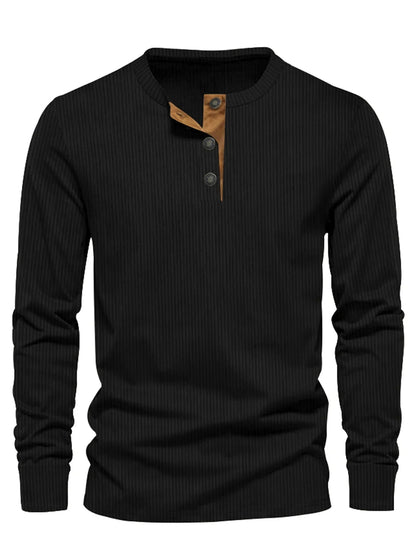 Camisa Con Cuello Henley De Tres Botones Y Rayas Verticales Para Hombre | Ideal Para Uso Diario
