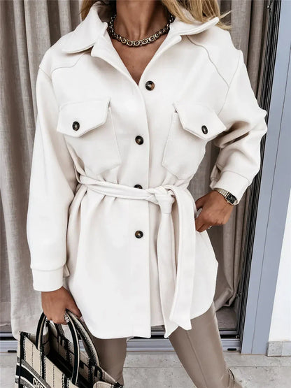 Chaqueta Con Cinturón Extraíble Y Cierre De Botones Para Mujer | Ideal Para Uso Diario Y Oficina