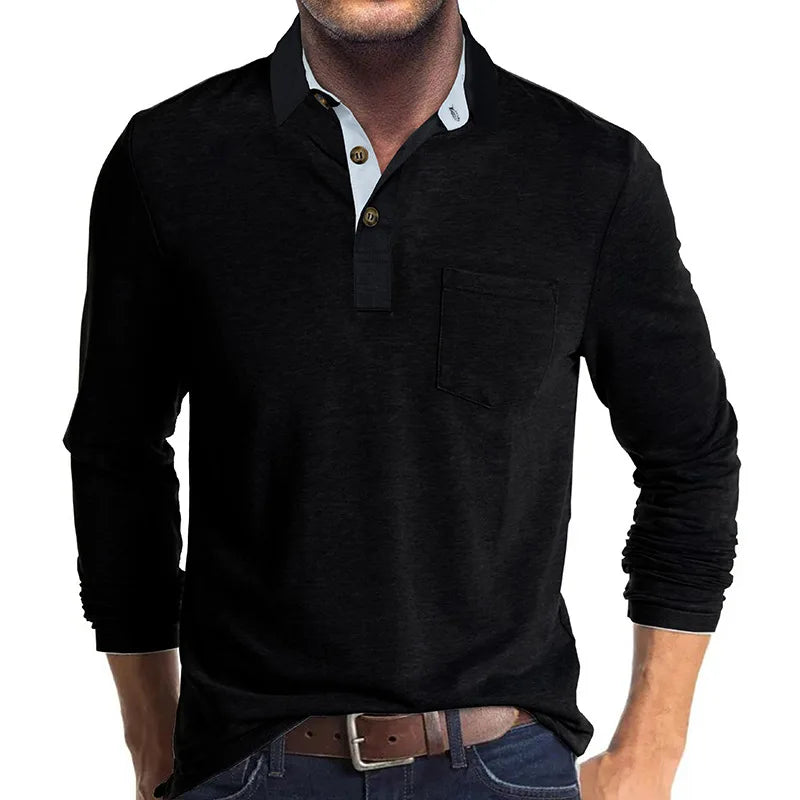 Camisa De Manga Larga Con Cierre Abotonado Y Col Contraste Para Hombre | Ideal Para Uso Diario