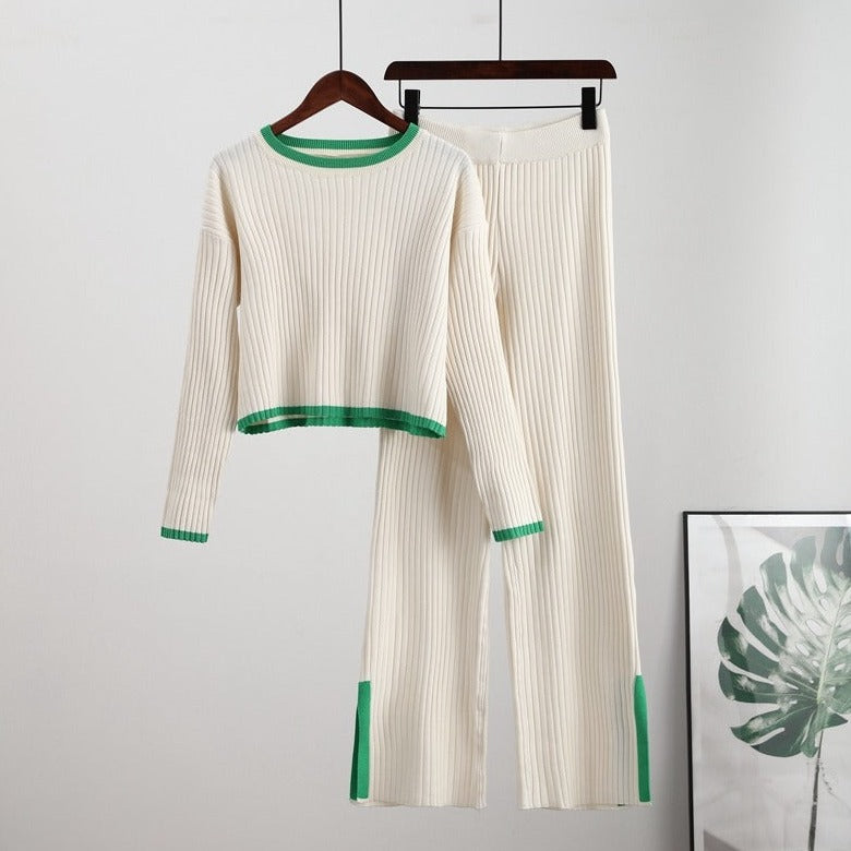 Conjunto de Top con Escote y Pantalón Largo con Paneles Laterales para Mujer | Ideal para Uso Diario