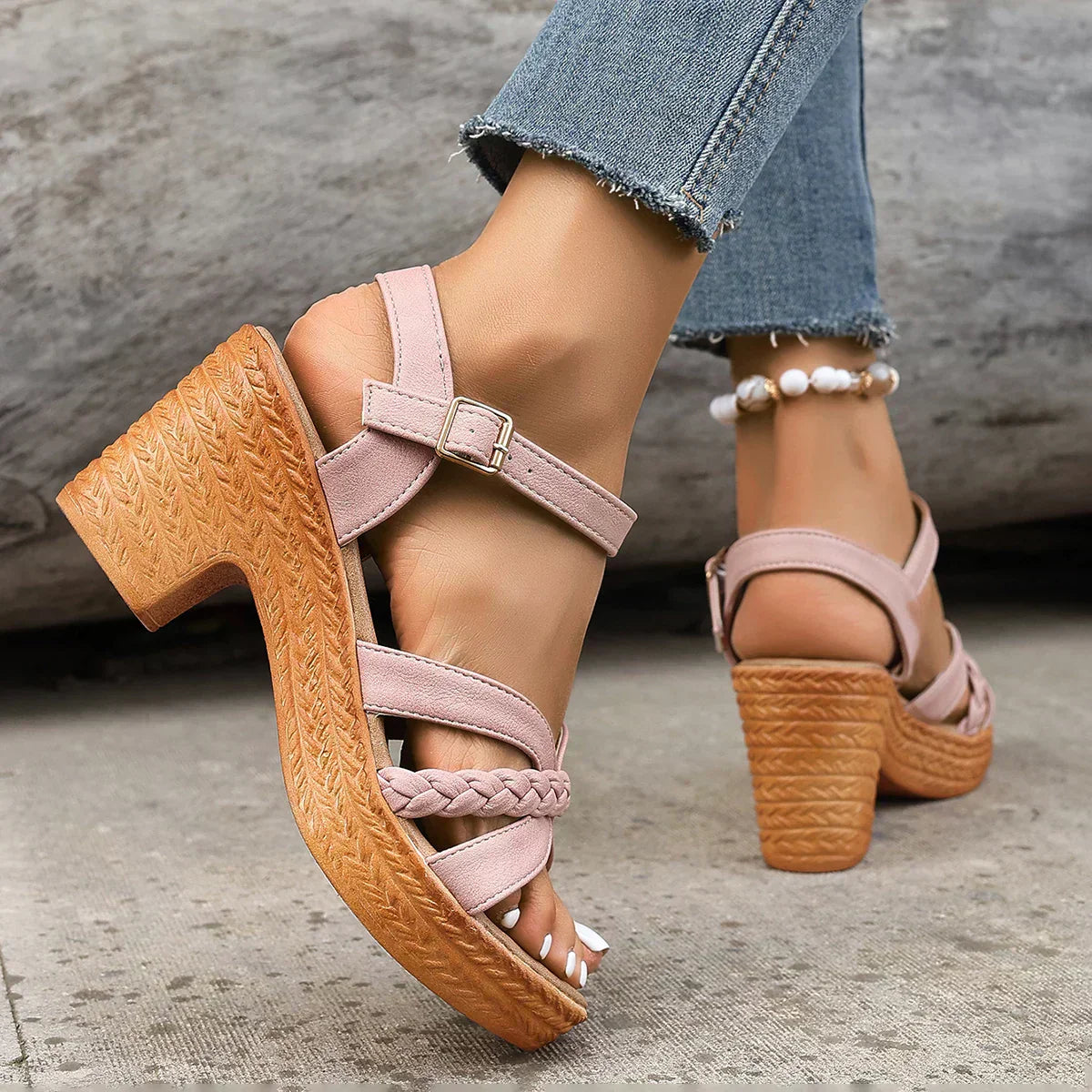 Sandalias De Tacón Bloque Con Plataforma Y Correas Cruzadas Para Mujer | Ideales Para Uso Diario En Temporadas Cálidas