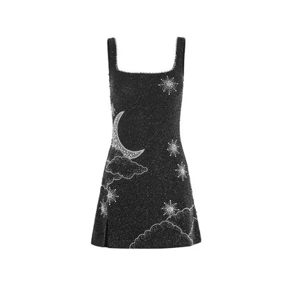 Vestido Mini Con Motivos De Luna Y Estrellas Para Mujer | Ideal Para Eventos Y Salidas Nocturnas