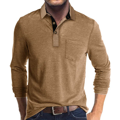Camisa De Manga Larga Con Cierre Abotonado Y Col Contraste Para Hombre | Ideal Para Uso Diario