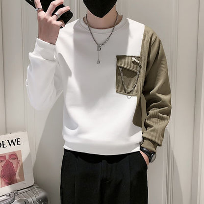Jersey De Manga Larga Con Diseño Bicolor Y Detalle De Cadena En El Bolsillo Para Hombres | Ideal Para Uso Diario