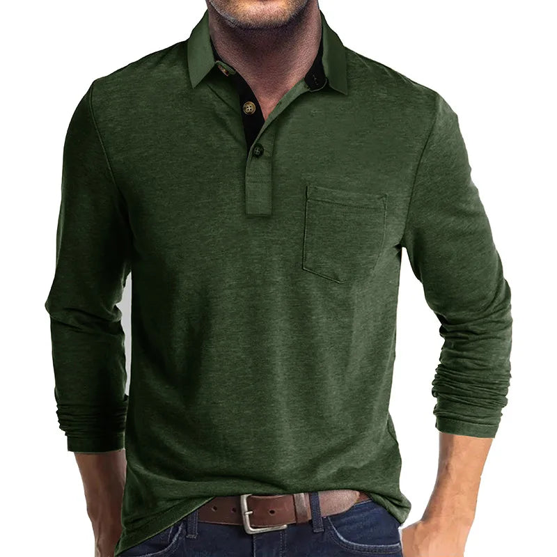 Camisa De Manga Larga Con Cierre Abotonado Y Col Contraste Para Hombre | Ideal Para Uso Diario