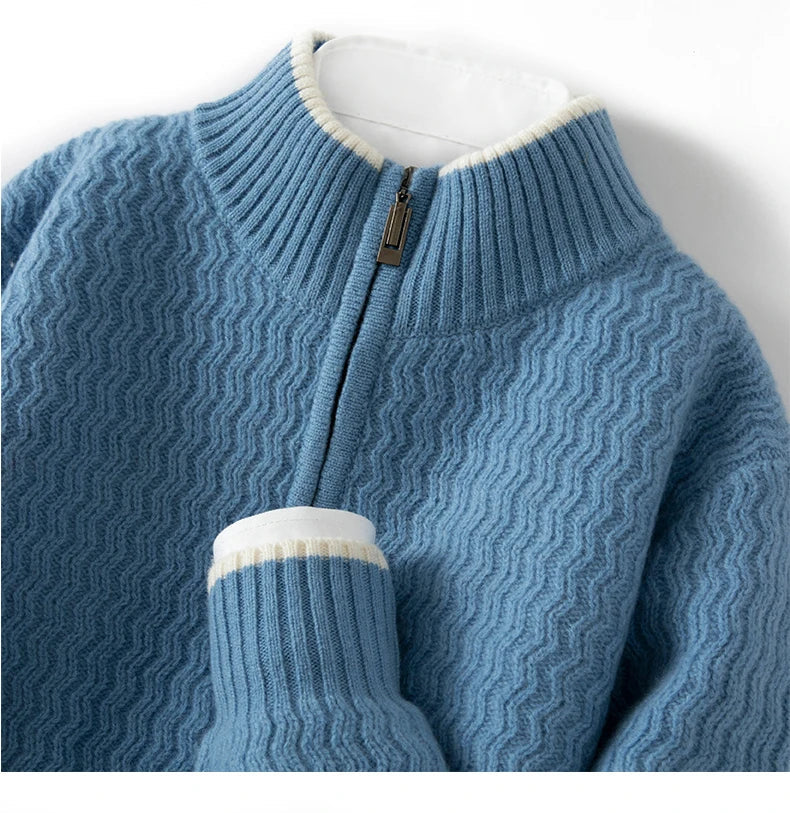 Jersey con Media Cremallera y Textura Acanalada en Zigzag para Hombre | Ideal para Entretiempo