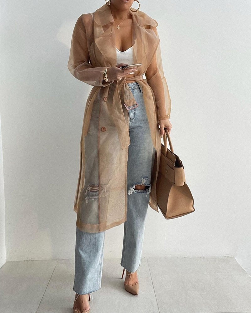 Trench Transparente con Cinturón Ajustable para Mujer | Ideal para Uso Diario u Ocasiones Específicas
