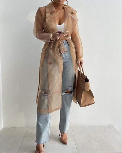 Trench Transparente con Cinturón Ajustable para Mujer | Ideal para Uso Diario u Ocasiones Específicas