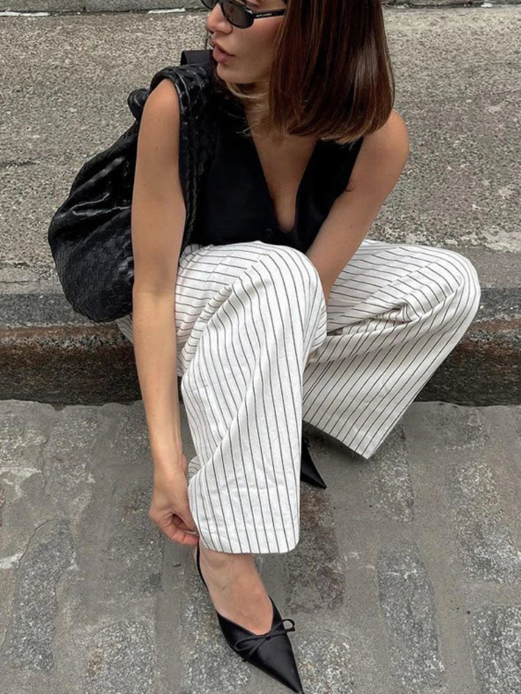 Pantalón De Talle Alto Con Pierna Ancha Y Pliegues Para Mujer | Ideal Para Uso Diario O Profesional