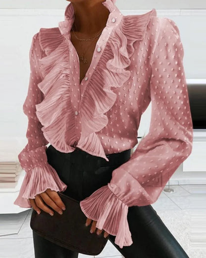 Blusa Con Volantes Y Cierre Abotonado Para Mujer | Ideal Para Uso Diario E Informal