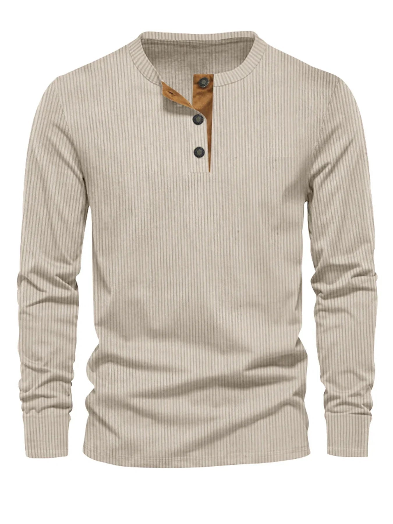 Camisa Con Cuello Henley De Tres Botones Y Rayas Verticales Para Hombre | Ideal Para Uso Diario