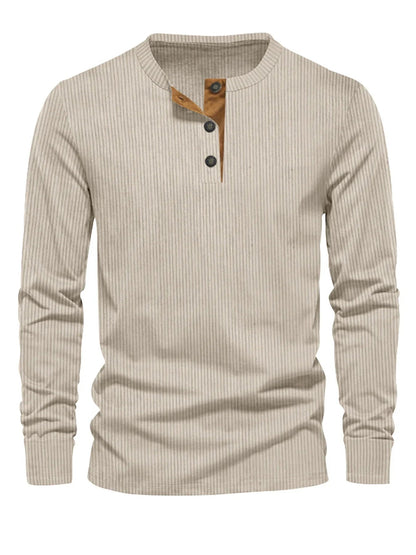 Camisa Con Cuello Henley De Tres Botones Y Rayas Verticales Para Hombre | Ideal Para Uso Diario