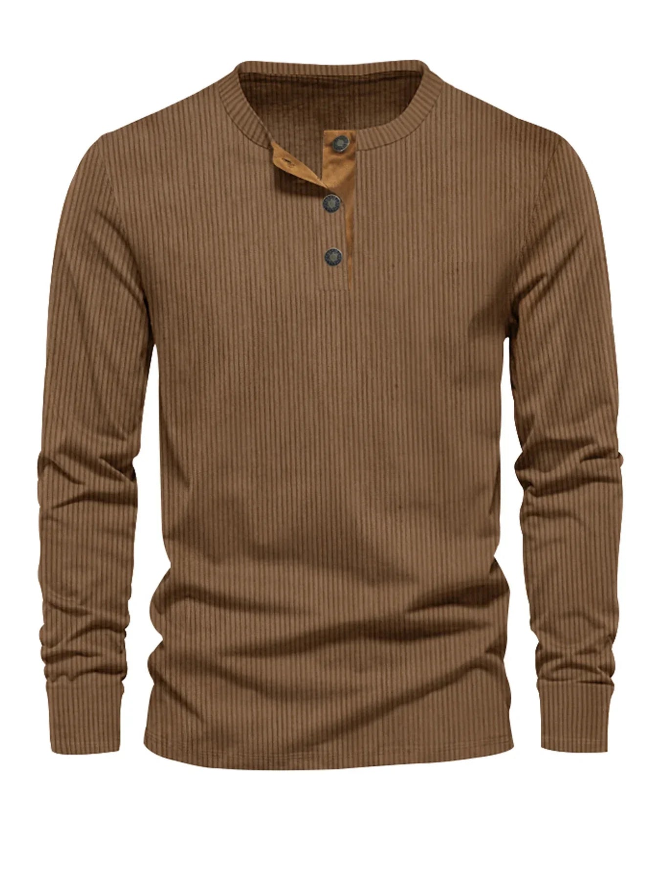 Camisa Con Cuello Henley De Tres Botones Y Rayas Verticales Para Hombre | Ideal Para Uso Diario