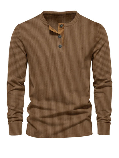 Camisa Con Cuello Henley De Tres Botones Y Rayas Verticales Para Hombre | Ideal Para Uso Diario