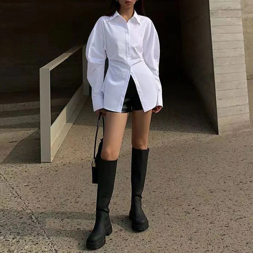 Blusa Oversize Con Cuello De Camisa Y Nudo Para Mujer | Ideal Para Uso Diario O Profesional