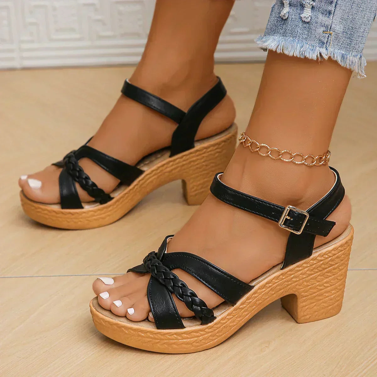 Sandalias De Tacón Bloque Con Plataforma Y Correas Cruzadas Para Mujer | Ideales Para Uso Diario En Temporadas Cálidas
