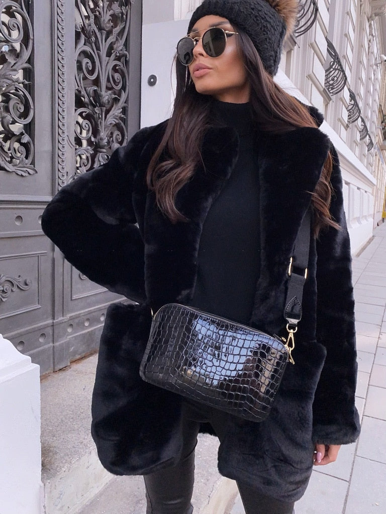 Abrigo De Invierno Con Cuello Amplio Y Bolsillos Para Mujer | Ideal Para Invierno