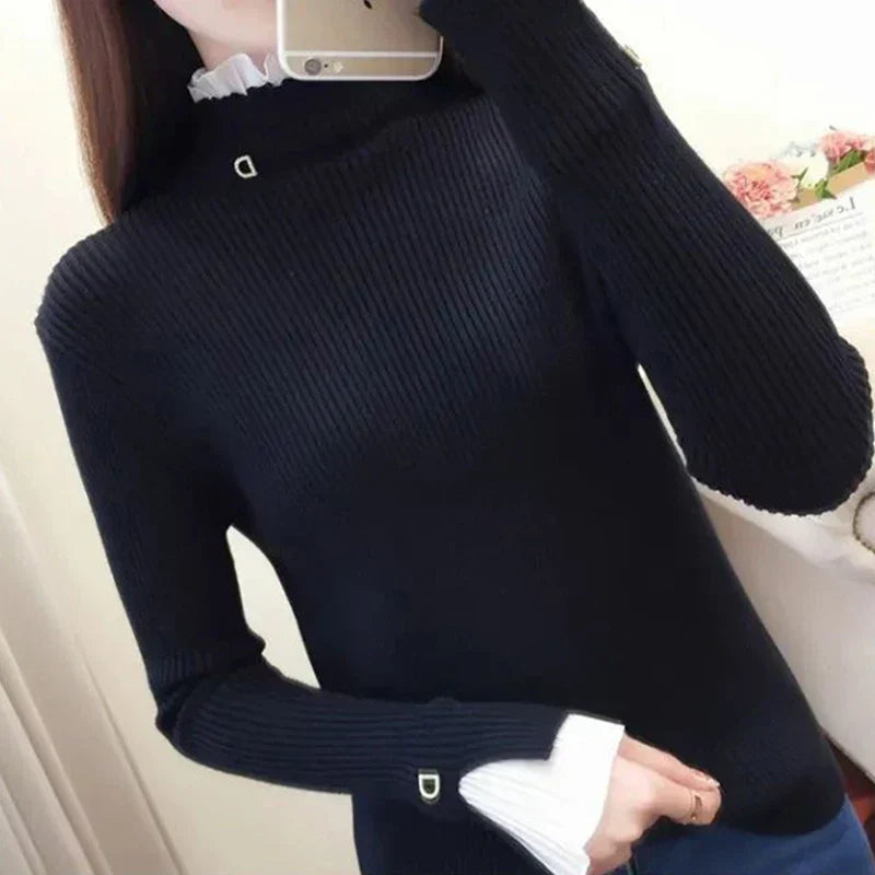 Jersey de Cuello Alto para Mujer con Puños Acabados en Canalé | Ideal para Días Fríos