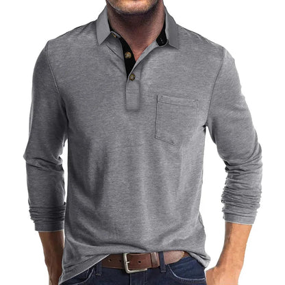 Camisa De Manga Larga Con Col Interior Contrastado Y Bolsillo En El Pecho Para Hombre | Ideal Para Uso Profesional E Informal