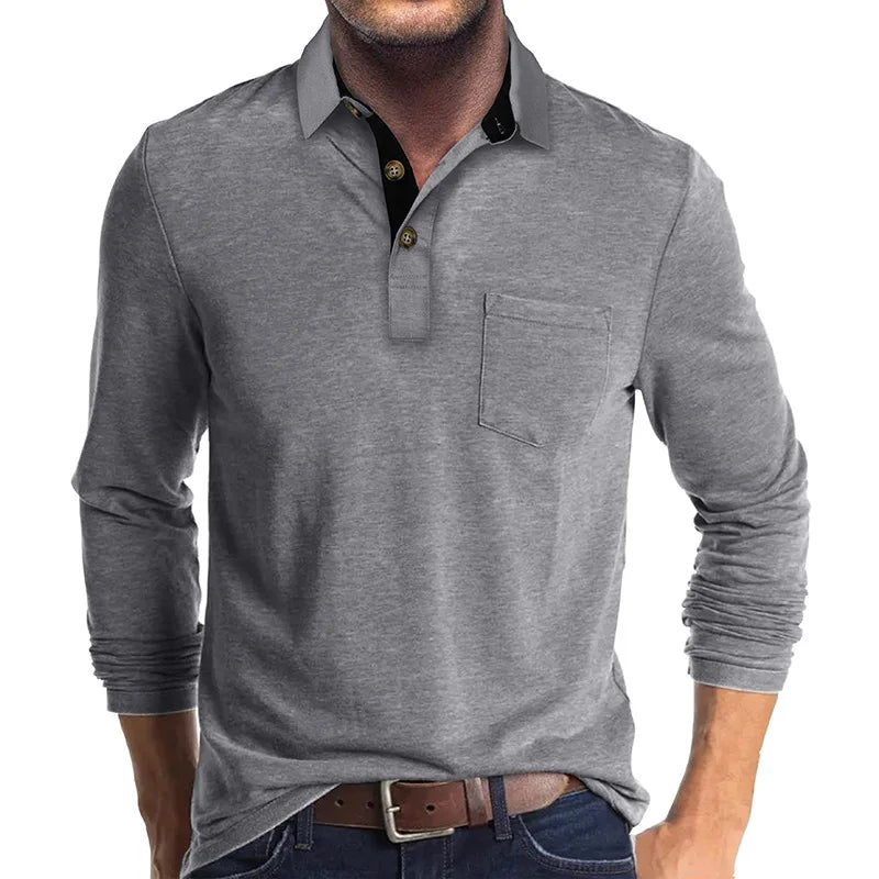 Camisa De Manga Larga Con Cierre Abotonado Y Col Contraste Para Hombre | Ideal Para Uso Diario