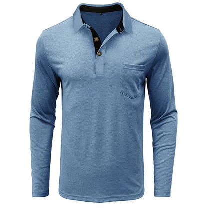 Camisa De Manga Larga Con Col Interior Contrastado Y Bolsillo En El Pecho Para Hombre | Ideal Para Uso Profesional E Informal