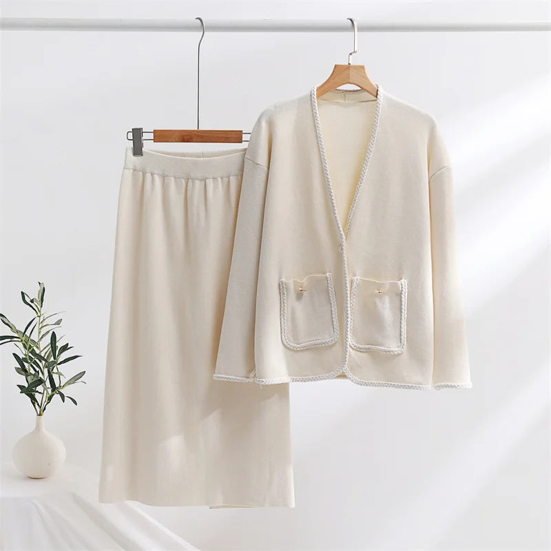 Conjunto De Dos Piezas Con Cárdigan Abierto Y Falda Para Mujer | Ideal Para Uso Diario Y Ocasiones Semi-Formales