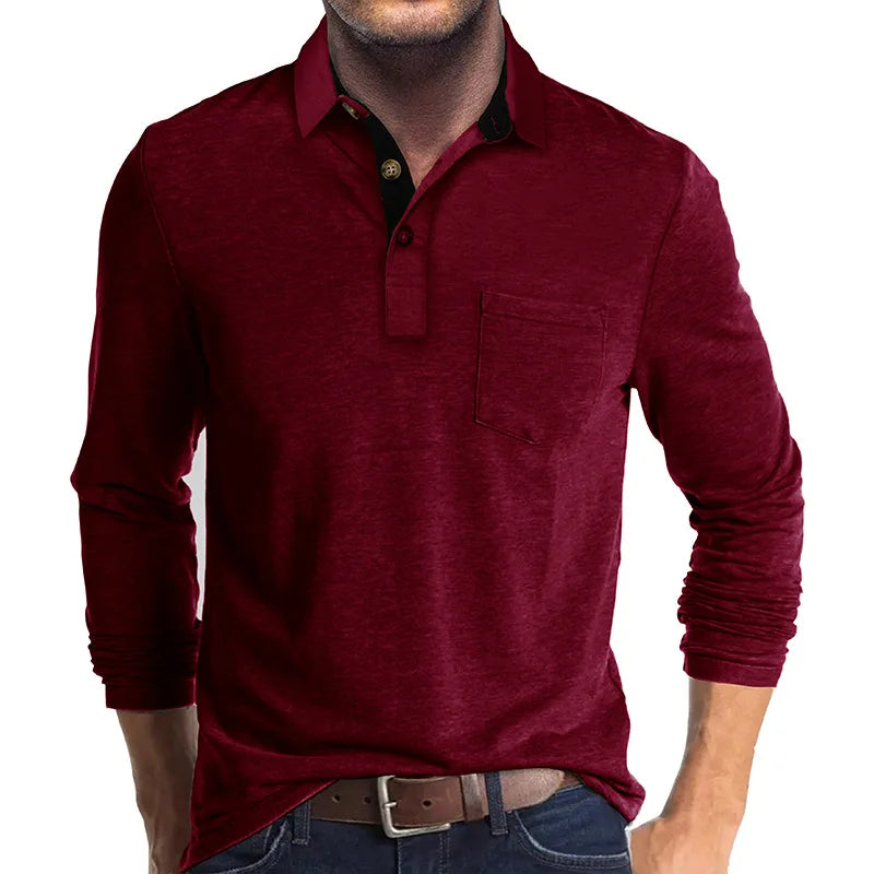 Camisa De Manga Larga Con Cierre Abotonado Y Col Contraste Para Hombre | Ideal Para Uso Diario