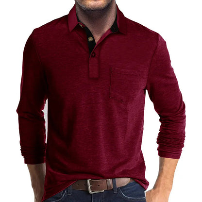 Camisa De Manga Larga Con Cierre Abotonado Y Col Contraste Para Hombre | Ideal Para Uso Diario