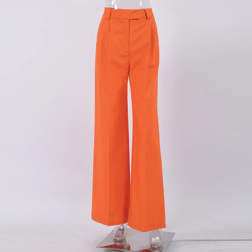Pantalón De Cintura Alta Con Piernas Anchas Y Pliegues Para Mujer | Ideal Para Uso Diario
