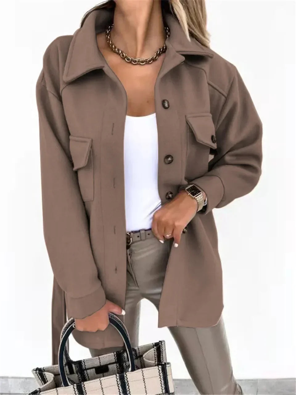 Chaqueta Con Cinturón Extraíble Y Cierre De Botones Para Mujer | Ideal Para Uso Diario Y Oficina