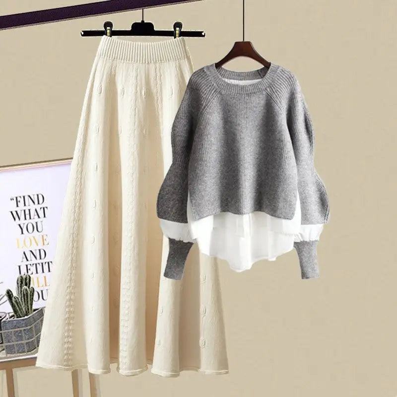 Conjunto de Jersey de Manga Larga y Falda a Juego para Mujer | Ideal para Uso Diario