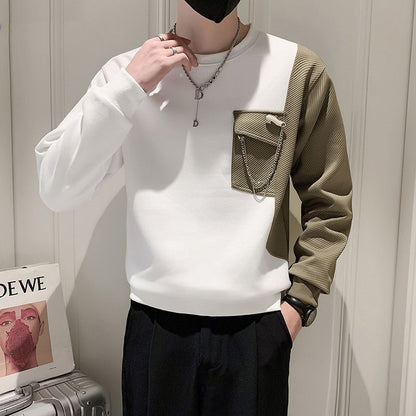 Jersey De Manga Larga Con Diseño Bicolor Y Detalle De Cadena En El Bolsillo Para Hombres | Ideal Para Uso Diario