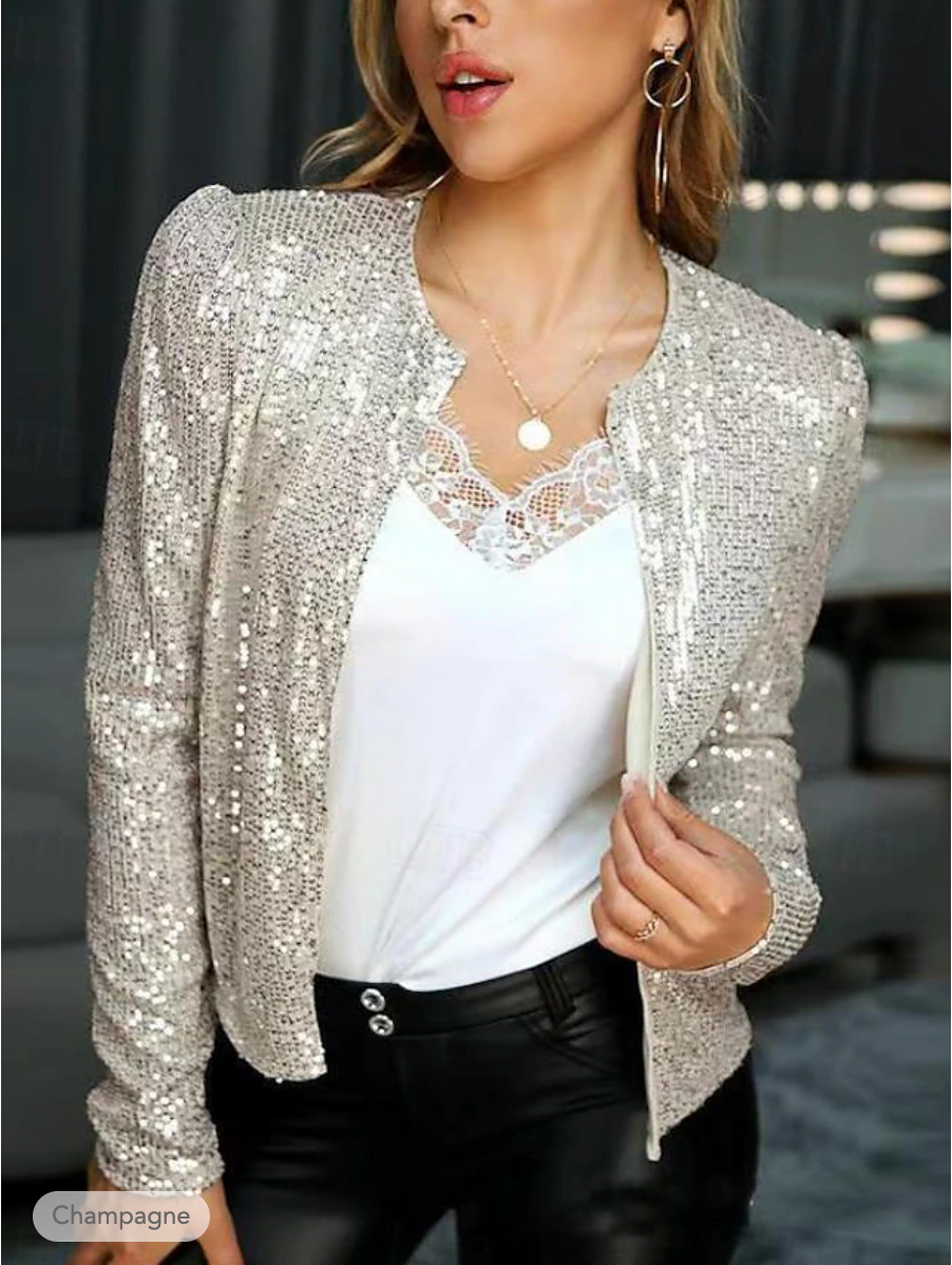 Veste Con Sequins Y Corte Abierto Para Mujer | Ideal Para Eventos De Noche Y Ocasiones Especiales