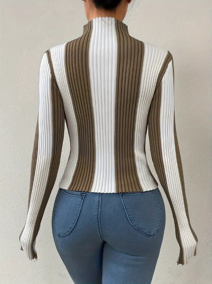 Jersey De Punto Con Cuello Alto A Rayas Para Mujer | Ideal Para Uso Diario