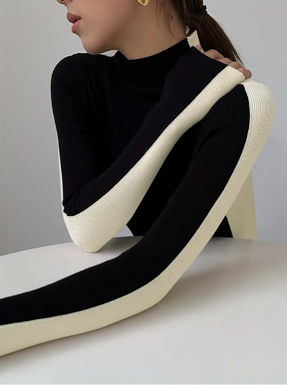 Jersey de Punto con Cuello Alto y Diseño a Bloques de Color para Mujer | Ideal para Uso Diario en Temporada Fría