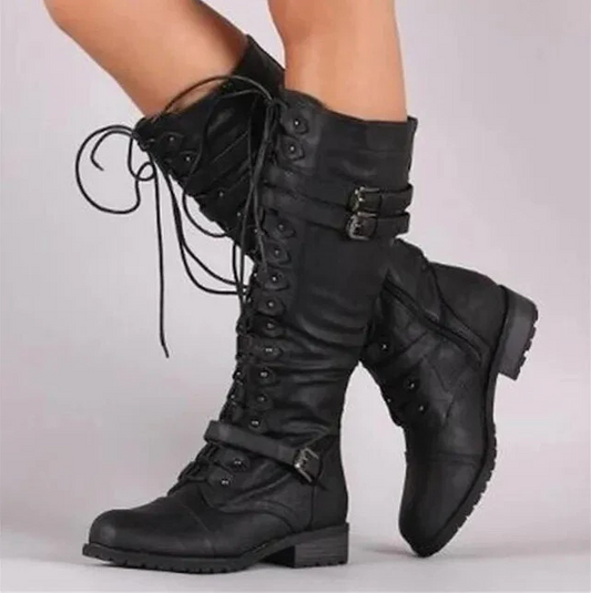 Botas con Cordones y Hebilla De Estilo Retro para Mujer | Ideal para Uso Diario