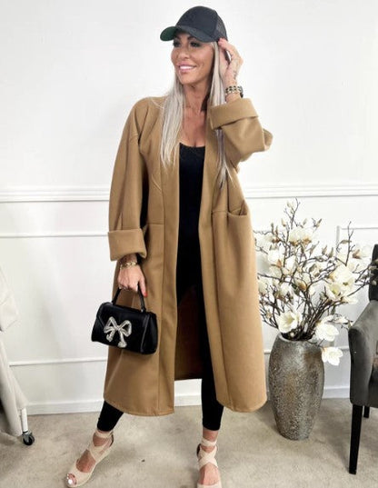Abrigo De Talla Grande Con Bolsillos Para Mujer | Ideal Para Otoño E Invierno