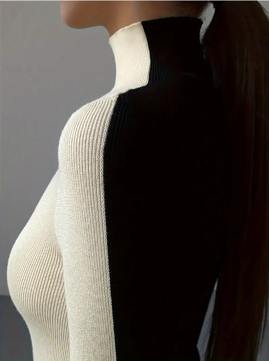 Jersey de Punto con Cuello Alto y Diseño a Bloques de Color para Mujer | Ideal para Uso Diario en Temporada Fría
