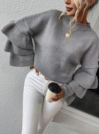 Jersey De Punto Con Diseño En Capas Y Mangas Acampanadas Para Mujer | Ideal Para Otoño E Invierno