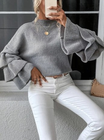 Jersey De Punto Con Diseño En Capas Y Mangas Acampanadas Para Mujer | Ideal Para Otoño E Invierno