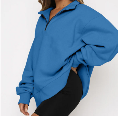 Sudadera con Cremallera Parcial y Corte Amplio para Mujer | Ideal para Uso Diario en Clima Fresco