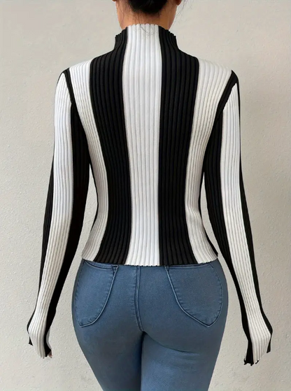 Jersey De Punto Con Cuello Alto A Rayas Para Mujer | Ideal Para Uso Diario