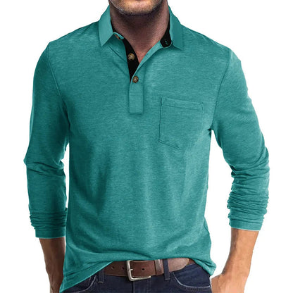 Camisa De Manga Larga Con Col Interior Contrastado Y Bolsillo En El Pecho Para Hombre | Ideal Para Uso Profesional E Informal