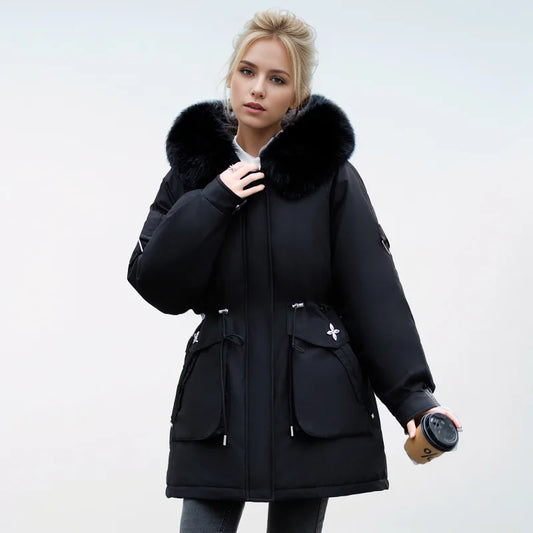 Chaqueta con Cuello de Pelo Sintético y Bolsillos Frontales para Mujer | Ideal para El Invierno