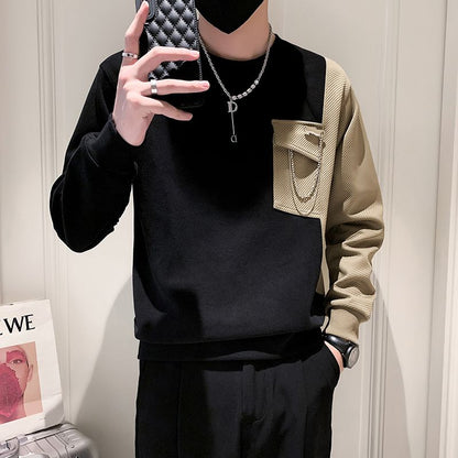 Jersey De Manga Larga Con Diseño Bicolor Y Detalle De Cadena En El Bolsillo Para Hombres | Ideal Para Uso Diario