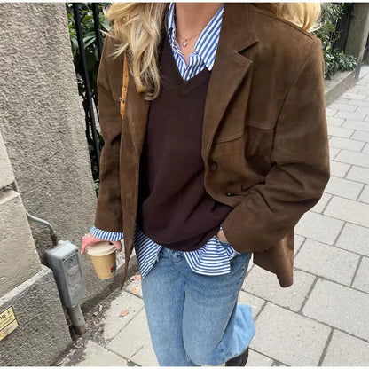 Blazer de Corte Recto con Cierre de Botón y Solapa Clásica para Mujer | Ideal para Todo el Año