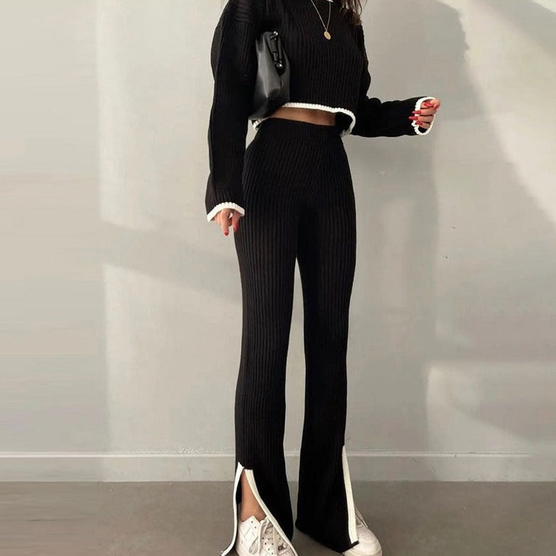 Conjunto de Top con Escote y Pantalón Largo con Paneles Laterales para Mujer | Ideal para Uso Diario