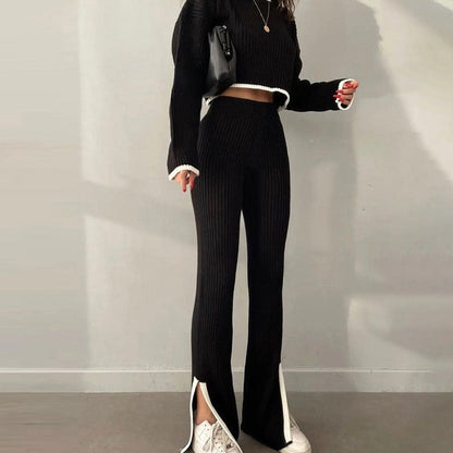 Conjunto de Top con Escote y Pantalón Largo con Paneles Laterales para Mujer | Ideal para Uso Diario