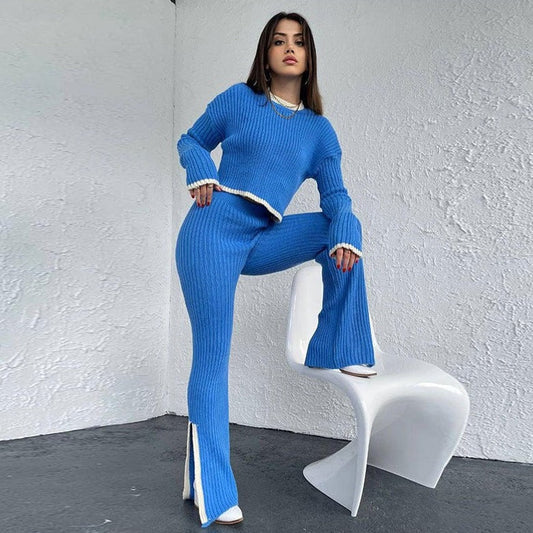 Conjunto de Top con Escote y Pantalón Largo con Paneles Laterales para Mujer | Ideal para Uso Diario