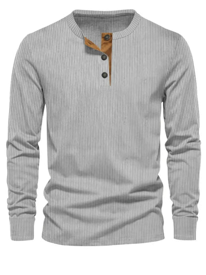 Camisa Con Cuello Henley De Tres Botones Y Rayas Verticales Para Hombre | Ideal Para Uso Diario